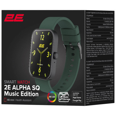 Смарт-годинник 2E Alpha SQ Music Edition 46mm Black-Green (2E-CWW40BKGN) фото №9