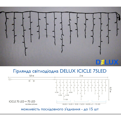 Гирлянда Delux Icicle 75LED 2x0.7m білий/чорний IP44 EN (90016589) фото №3